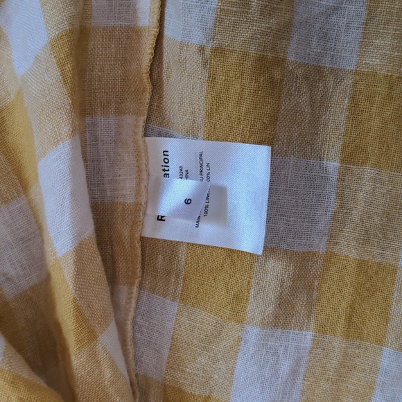 Reformation Linen Nia Midi Dress - Dandelion Check Front Slit Tie Back Open Back - Picture 6 of 9